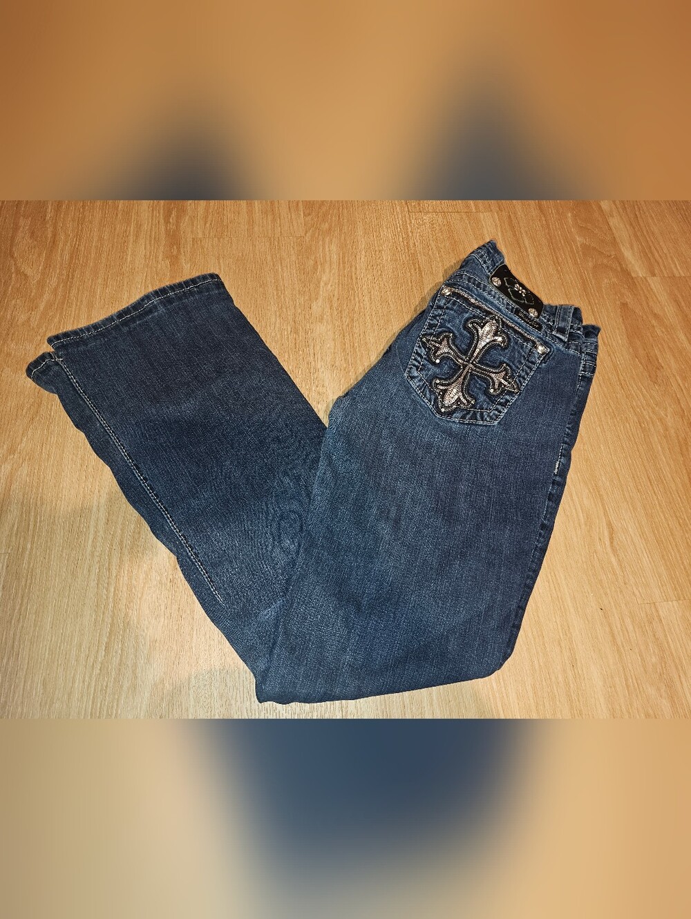 Miss Me Easy Bootcut Jeans with Embroidered Cross Pocket